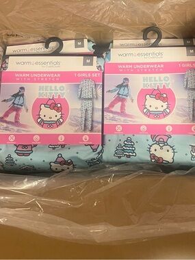 2pc Hello Kitty Warm Underwear Set - Girls Light Blue Size Medium